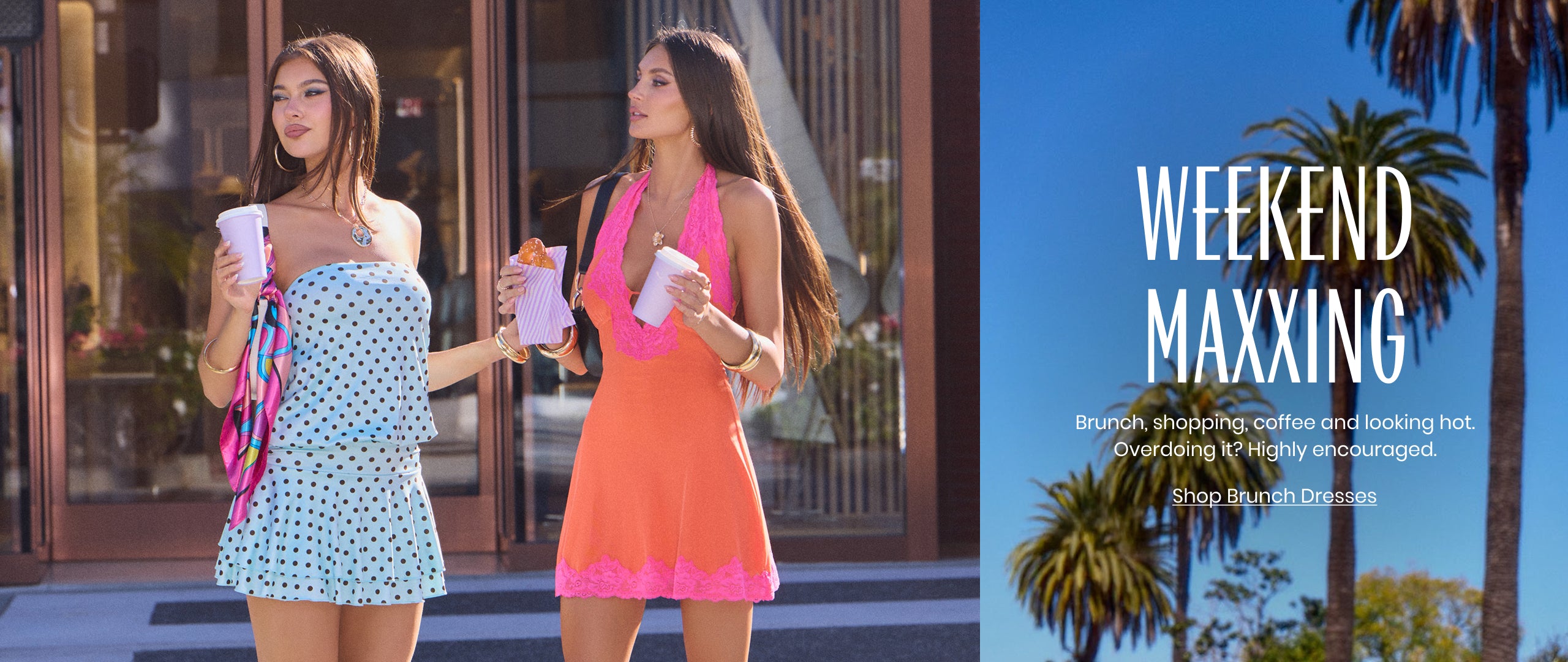 Weekend maxxing—shop brunch dresses with polka dots, halter minis, and playful, hot-girl styling.