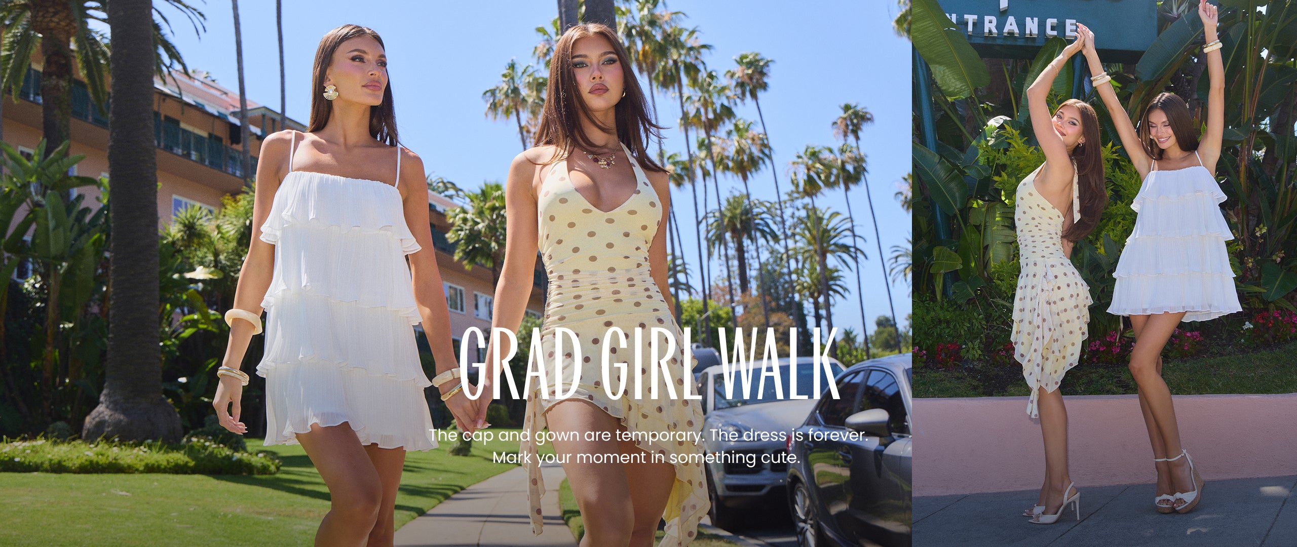 Discover graduation dresses featuring playful tiers, polka dots, and polished looks made to mark the moment.
