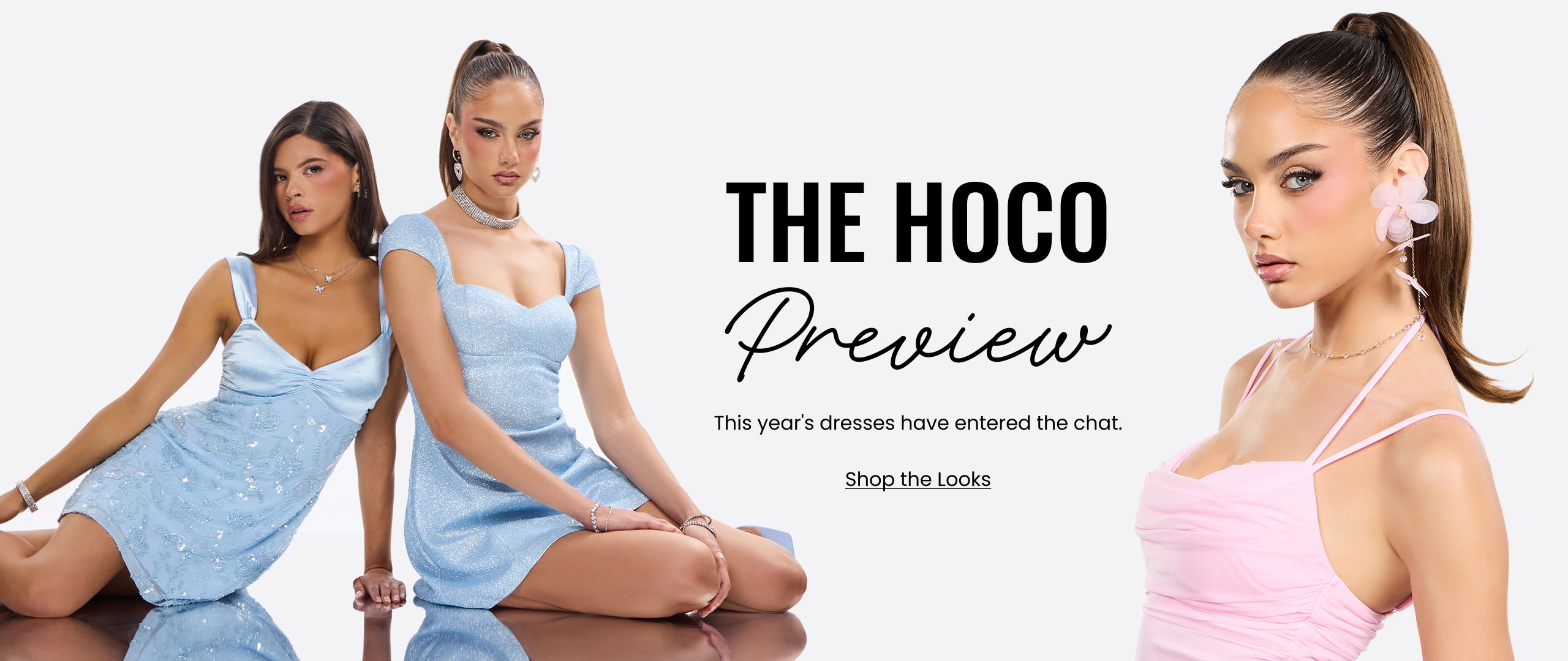 The Hoco Preview—shop homecoming dresses featuring sequin minis, soft hues, luxe fabrics, and this season's must-have styles.
