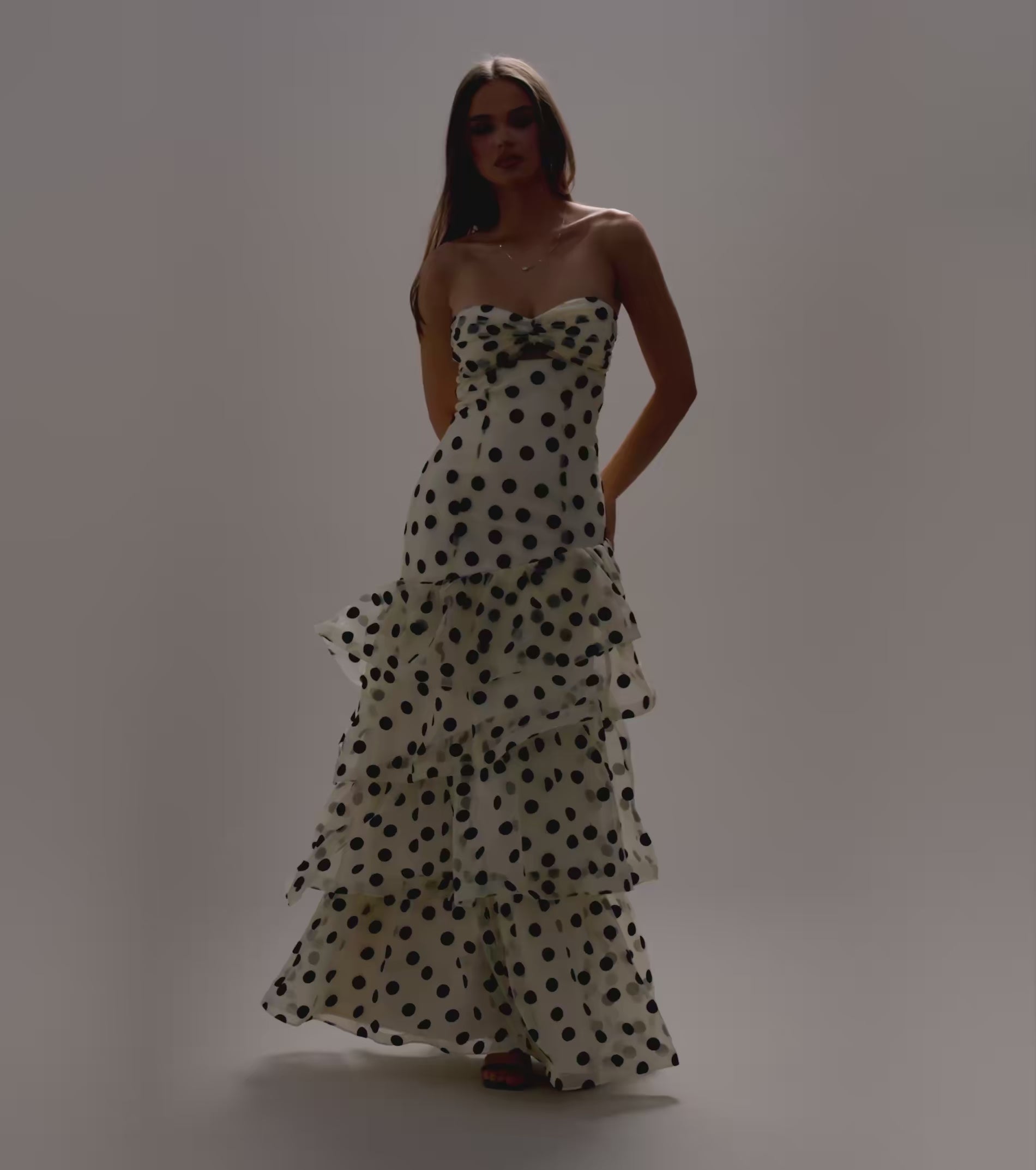 Valerie Polka Dot Ruffle Formal Dress