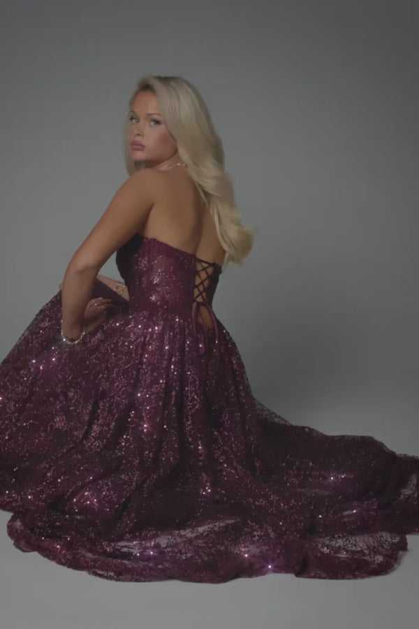 Aria Glitter Sequin Tulle Lace-Up Ball Gown