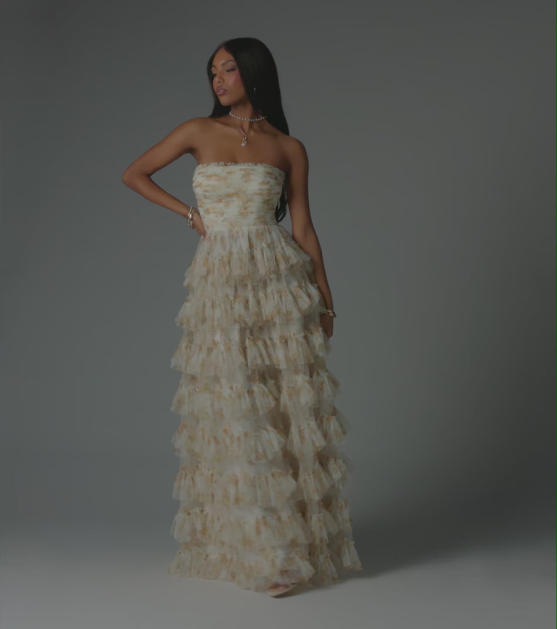 Madisyn Floral Lace-Up Ruffle Ball Gown