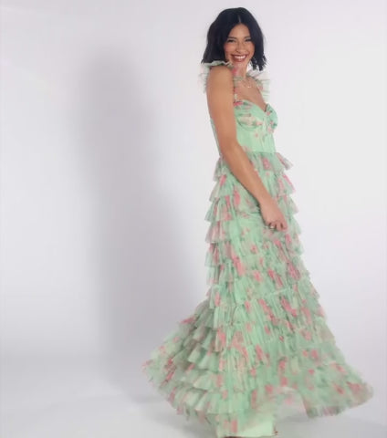 chinese dress ladies Reyna Corset Slit A-Line Floral Formal Dress