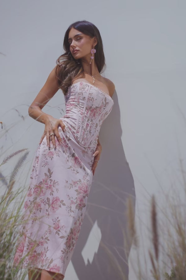 Harper Floral Corset Midi Formal Dress