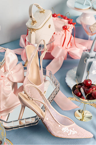 Shop prom accessories with sweet little extras—bow heels, mini bags, and delicate jewelry that complete the look.