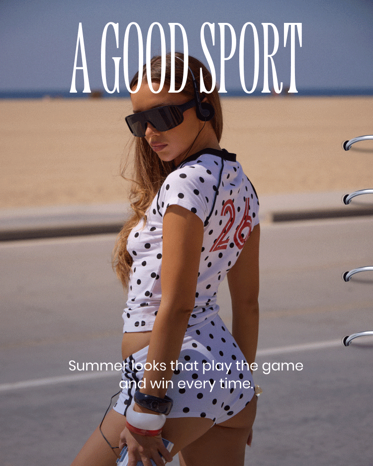 Shop game day outfits with a good sport energy—retro matching sets, sporty stripes, and cool-girl summer vibes.