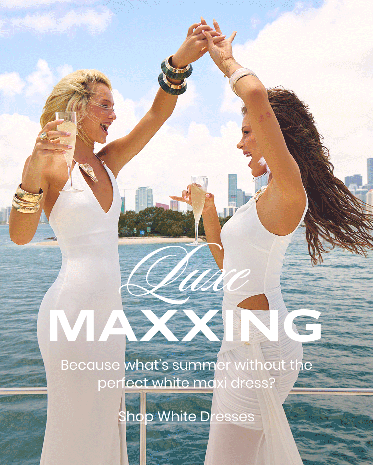 Shop white dresses and embrace luxe maxxing featuring halter necklines, elegant cutouts, and effortless summer glamour.