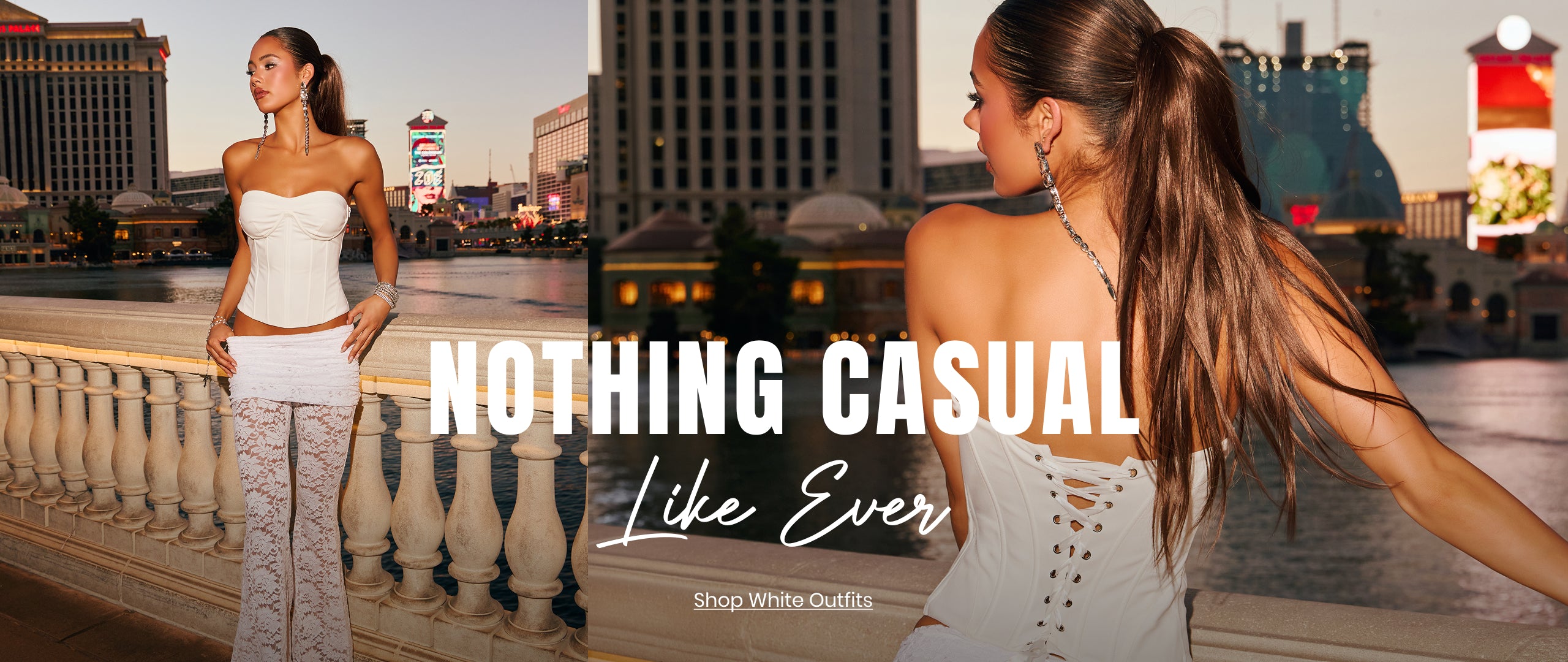 Discover white outfits & dresses featuring structured corset details, romantic lace, and effortlessly luxe glamour.