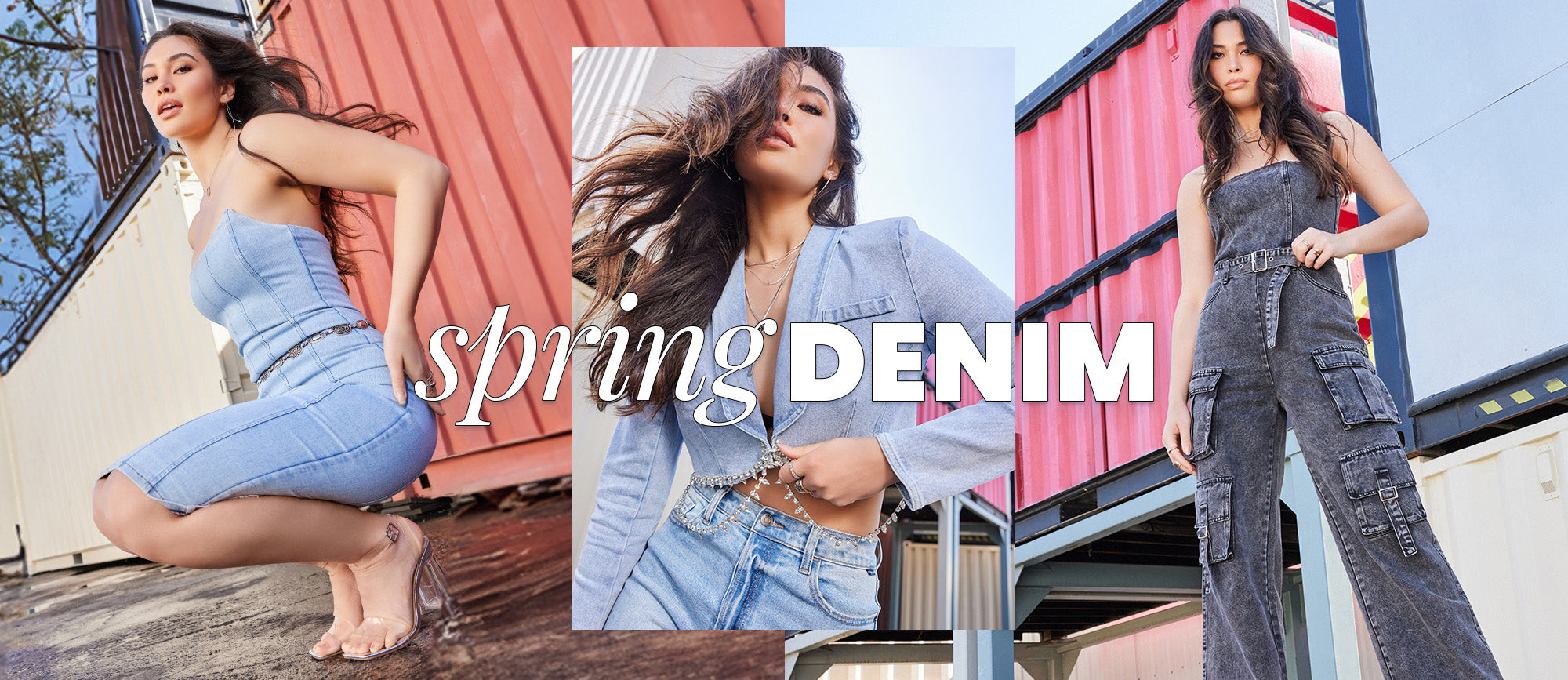 Shop new clothing and fashion arrivals including denim outfits for spring, women's jeans, jean jackets with new accents, & denim dresses, denim jumpsuits or rompers to nail your spring looks!
