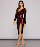 Linley Sequined Surplice Midi Dress is a gorgeous pick as your 2023 prom dress or formal gown for wedding guest, spring bridesmaid, or army ball attire!