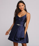 Lizza Formal Satin Rhinestone Dress creates the perfect spring wedding guest dress or cocktail attire with stylish details in the latest trends for 2023!