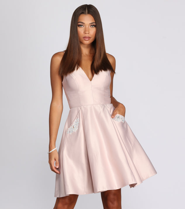 River Formal Satin Party Dress creates the perfect spring wedding guest dress or cocktail attire with stylish details in the latest trends for 2023!