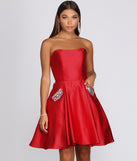 Bethany Formal Satin Rhinestone Dress creates the perfect summer wedding guest dress or cocktail party dresss with stylish details in the latest trends for 2023!
