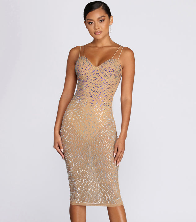 Tarryn Bring the Sparkle Heat Stone Midi Dress creates the perfect summer wedding guest dress or cocktail party dresss with stylish details in the latest trends for 2023!