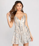The Jocelyn Damask Sequin Dress is a gorgeous pick as your 2023 prom dress or formal gown for wedding guest, spring bridesmaid, or army ball attire!