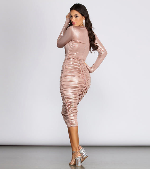 Natalia Metallic Ruched Midi Dress