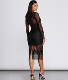 Zuri Formal Scalloped Lace Midi Dress creates the perfect spring wedding guest dress or cocktail attire with stylish details in the latest trends for 2023!