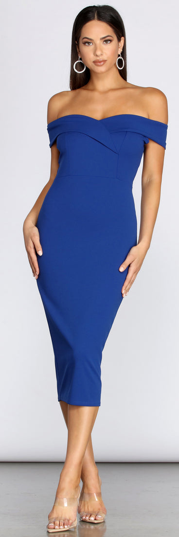 Kiabeth Off Shoulder Midi Dress creates the perfect summer wedding guest dress or cocktail party dresss with stylish details in the latest trends for 2023!