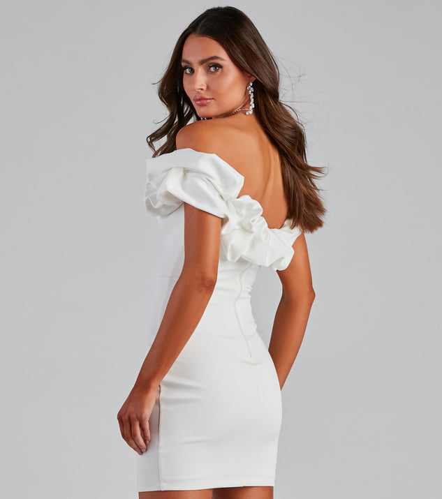 white ruffle off the shoulder dress Kiari Formal Off the Shoulder Ruffled Dress
