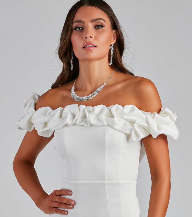 jewellery on off shoulder dress Kiari Formal Off the Shoulder Ruffled Dress