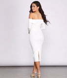 Petra Crepe Off Shoulder Midi Dress creates the perfect spring wedding guest dress or cocktail attire with stylish details in the latest trends for 2023!