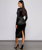 Addison Stretch Satin Long Sleeve Midi Dress creates the perfect summer wedding guest dress or cocktail party dresss with stylish details in the latest trends for 2023!