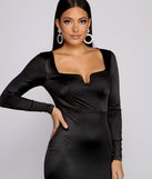 Addison Stretch Satin Long Sleeve Midi Dress creates the perfect summer wedding guest dress or cocktail party dresss with stylish details in the latest trends for 2023!