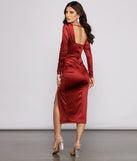 The Kelly High Slit Satin Midi Dress is a gorgeous pick as your 2023 prom dress or formal gown for wedding guest, spring bridesmaid, or army ball attire!