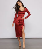The Kelly High Slit Satin Midi Dress is a gorgeous pick as your 2023 prom dress or formal gown for wedding guest, spring bridesmaid, or army ball attire!