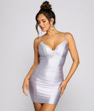The Kara Glitter Satin Mini Dress is a gorgeous pick as your 2023 prom dress or formal gown for wedding guest, spring bridesmaid, or army ball attire!