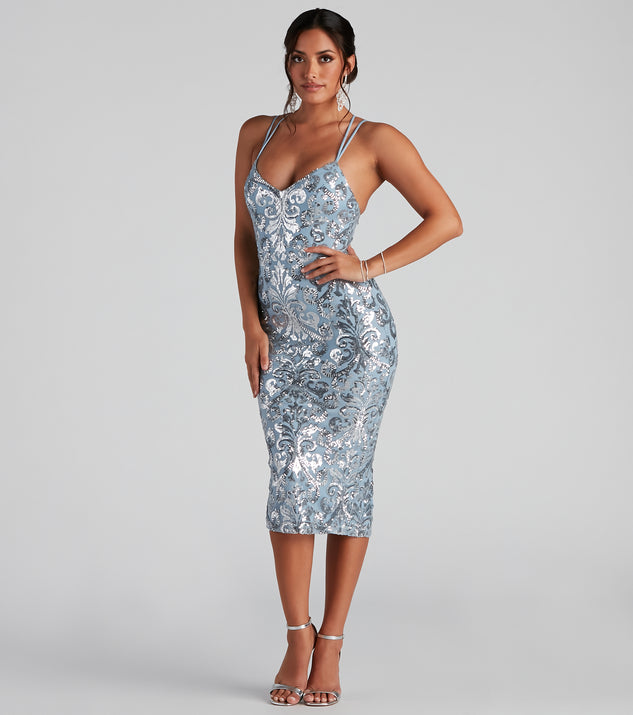 Brynne Formal Sequin Scroll Midi Dress Windsor