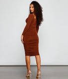Melissa Long Sleeve Ruched Midi Dress creates the perfect spring wedding guest dress or cocktail attire with stylish details in the latest trends for 2023!