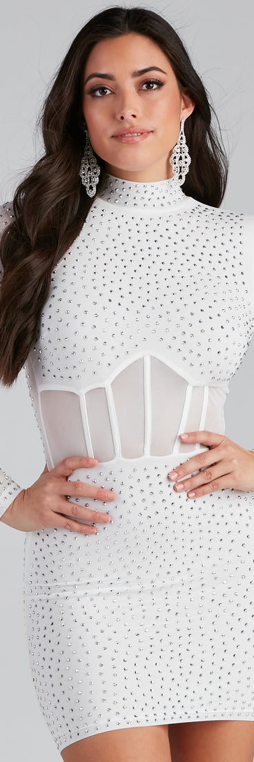 Renata Formal Heat Stone Illusion Mini Dress is a gorgeous pick as your 2023 prom dress or formal gown for wedding guest, spring bridesmaid, or army ball attire!