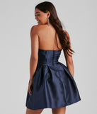 The Hadley Strapless Pleated Satin Party Dress is a gorgeous pick as your 2023 prom dress or formal gown for wedding guest, spring bridesmaid, or army ball attire!