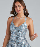 The Ciela Sequin Scroll X-Back Skater Party Dress is a gorgeous pick as your 2023 prom dress or formal gown for wedding guest, spring bridesmaid, or army ball attire!