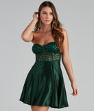 The Alaney Sequence Bustier Satin Party Dress is a gorgeous pick as your 2023 prom dress or formal gown for wedding guest, spring bridesmaid, or army ball attire!