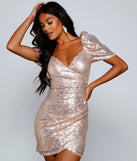 Axelle Formal Sequin Puff Sleeve Mini Dress creates the perfect summer wedding guest dress or cocktail party dresss with stylish details in the latest trends for 2023!