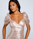 Axelle Formal Sequin Puff Sleeve Mini Dress creates the perfect summer wedding guest dress or cocktail party dresss with stylish details in the latest trends for 2023!