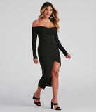 Kristy Off-The-Shoulder Formal Midi Dress creates the perfect summer wedding guest dress or cocktail party dresss with stylish details in the latest trends for 2023!