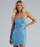 Sorella Sequin Wrap Mini Party  Blue Prom Dress is a gorgeous pick as your 2023 prom dress or formal gown for wedding guest, spring bridesmaid, or army ball attire!