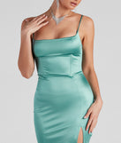 Nikki Formal Satin Slit Midi Dress creates the perfect spring wedding guest dress or cocktail attire with stylish details in the latest trends for 2023!