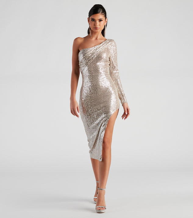 Mellie Formal Sequin Midi Dress creates the perfect summer wedding guest dress or cocktail party dresss with stylish details in the latest trends for 2023!