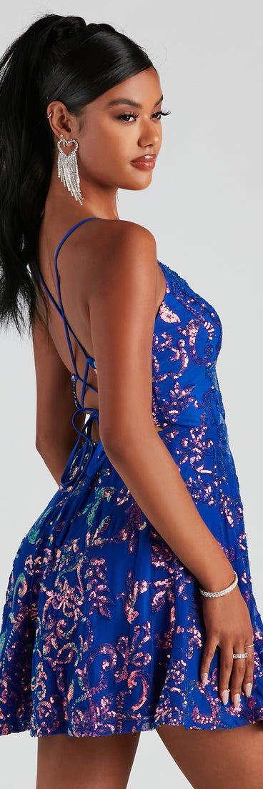 Leia Sleeveless Sequin Party  Blue Prom Dress is a gorgeous pick as your 2023 prom dress or formal gown for wedding guest, spring bridesmaid, or army ball attire!