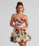 The Darcie Floral Bustier Party Dress is a gorgeous pick as your 2023 prom dress or formal gown for wedding guest, spring bridesmaid, or army ball attire!