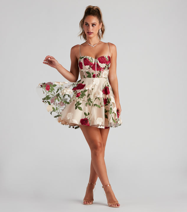 Neutral Floral Bustier Dress