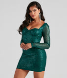 Amelie Long Sleeve Sequin Mini  Green Prom Dress is a gorgeous pick as your 2023 prom dress or formal gown for wedding guest, spring bridesmaid, or army ball attire!