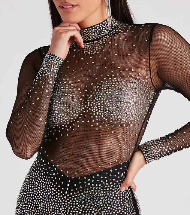 Glitter Rhinestone Chain and Mesh Sleeve Bodycon Dress – Gifts 4