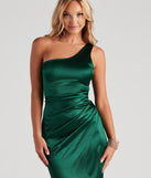 Gabriel Formal Satin Midi  Green Prom Dress is a gorgeous pick as your 2023 prom dress or formal gown for wedding guest, spring bridesmaid, or army ball attire!