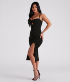 Laila Formal Crepe Twist Midi Black Prom Dress is a gorgeous pick as your 2023 prom dress or formal gown for wedding guest, spring bridesmaid, or army ball attire!