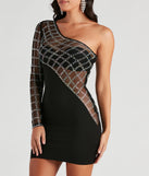 Arianna Rhinestone One-Shoulder Sheer Mini Dress is a gorgeous pick as your 2024 prom dress or formal gown for wedding guests, spring bridesmaids, or army ball attire!